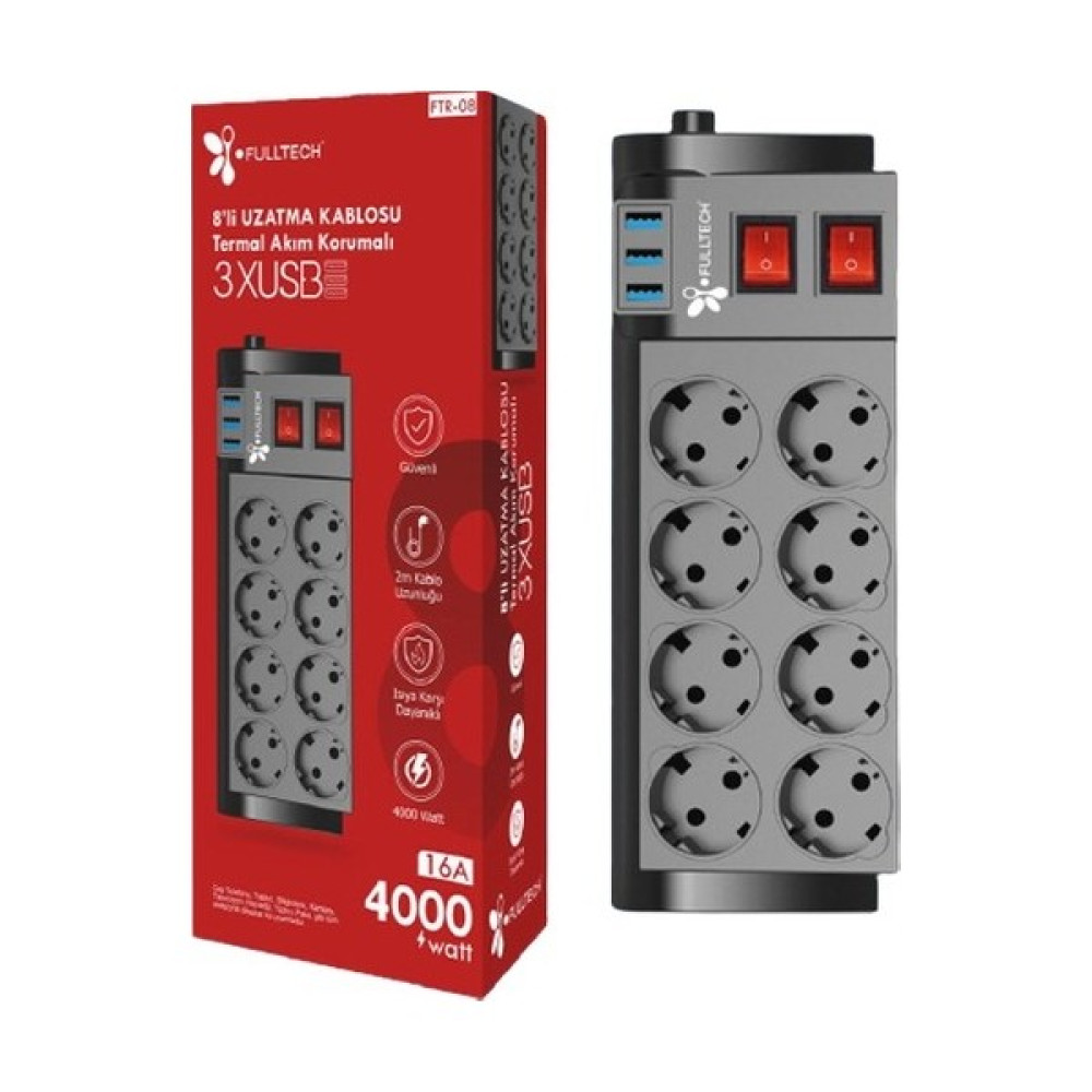 Blackbird Anahtarlı Akım Korumalı Priz 8'li 3 Usb'li Akım Korumalı Ftr-08 Prizler Fiyatı