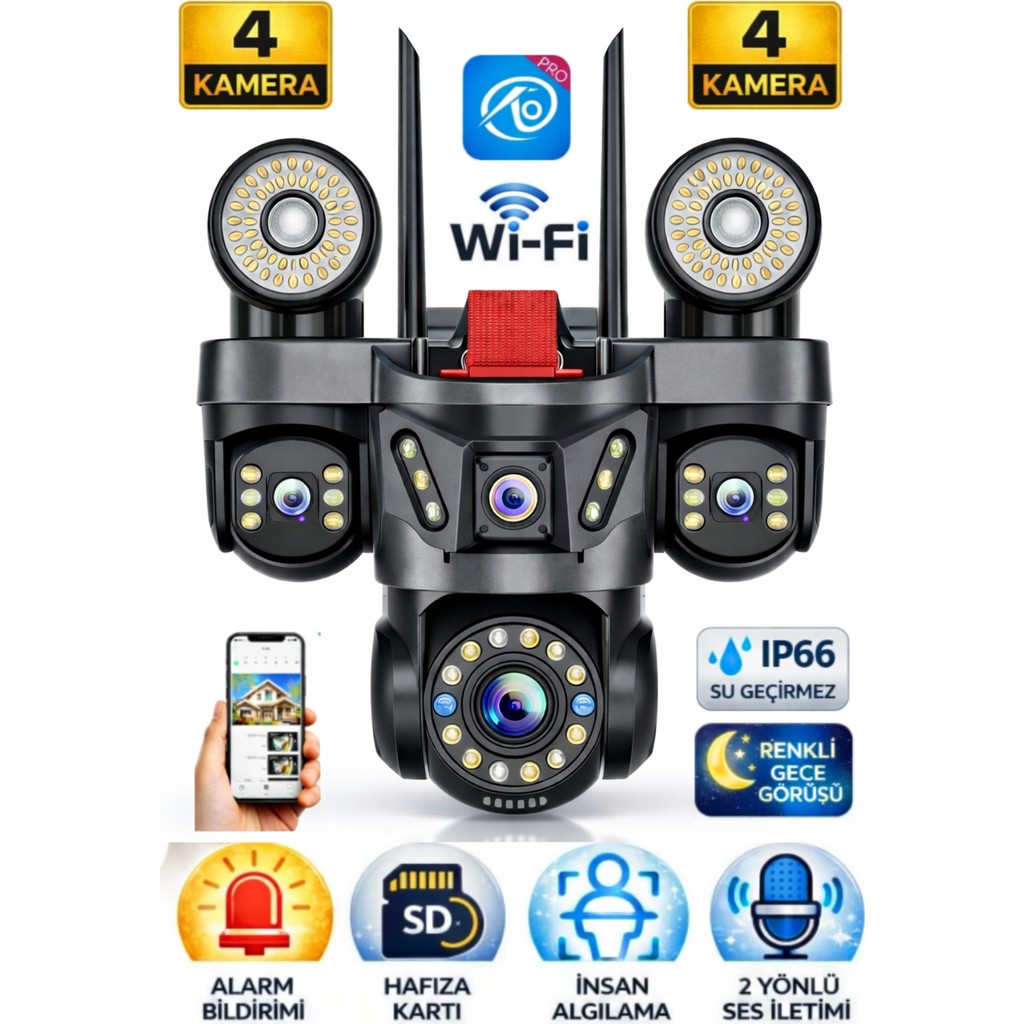 Blackbird Game Center O-Kam Pro OK-231PLUS Premium 4 Lensli 12 Mp Wifi Ptz Güvenlik Kamerası - Siyah Güvenlik Kameraları Fiyatı