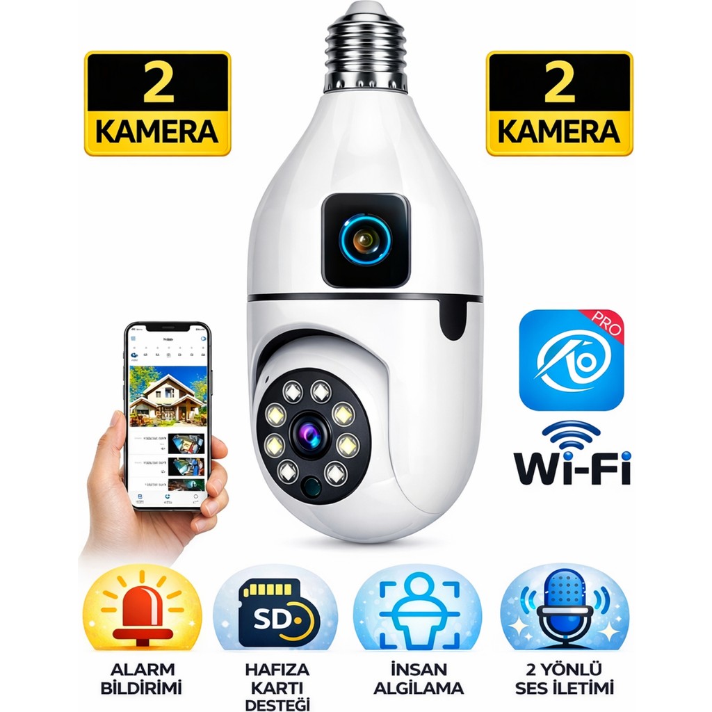 Blackbird Game Center Okam Pro O-KAM-4046E | Çift Lensli 360 Wifi Akıllı Ampul Kamera | 2mp+2mp - Beyaz SSD / Solid State Drive Fiyatı