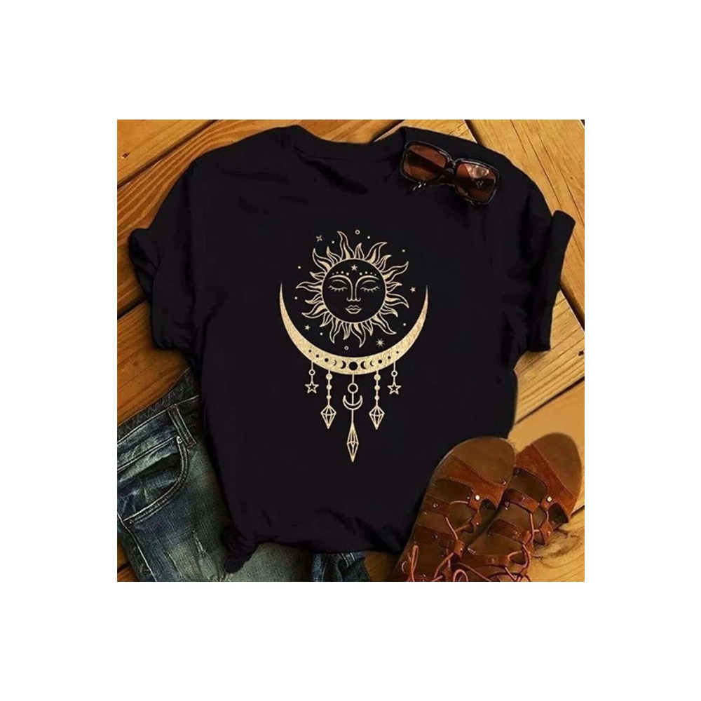 blackbonds Ay Güneş Baskılı Oversıze Siyah Tshirt S Beden Bayan T-shirt Fiyatı