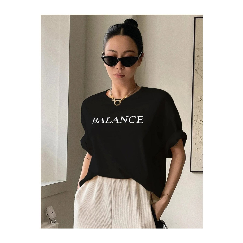 blackbonds Kadın Siyah Balance Baskılı T-shirt S Beden Bayan T-shirt Fiyatı