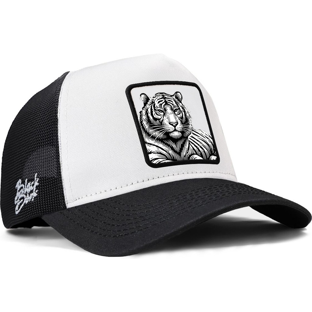 BlackBörk Bengal Kaplan Logolu Siyah-Beyaz Trucker Şapka Erkek Şapkası Fiyatı