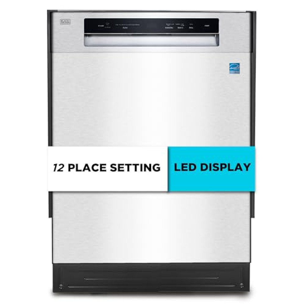 BLACK+DECKER 24" Built-In Dishwasher, 12-Place Setting Capacity with Stainless Steel Tub, Dish Washer with 5 Wash Programs, Low Noise, ENERGY STAR Certified, BDW100MS, Stainless Steel