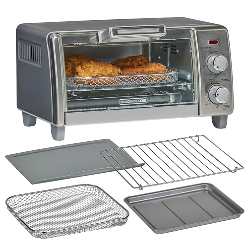 BLACK+DECKER 4-Slice Crisp 'N Bake Air Fry Toaster Oven,TO1787SS-RFP, 4-Slice, 5 Cooking Functions, 30 Minute Timer, Stainless Steel