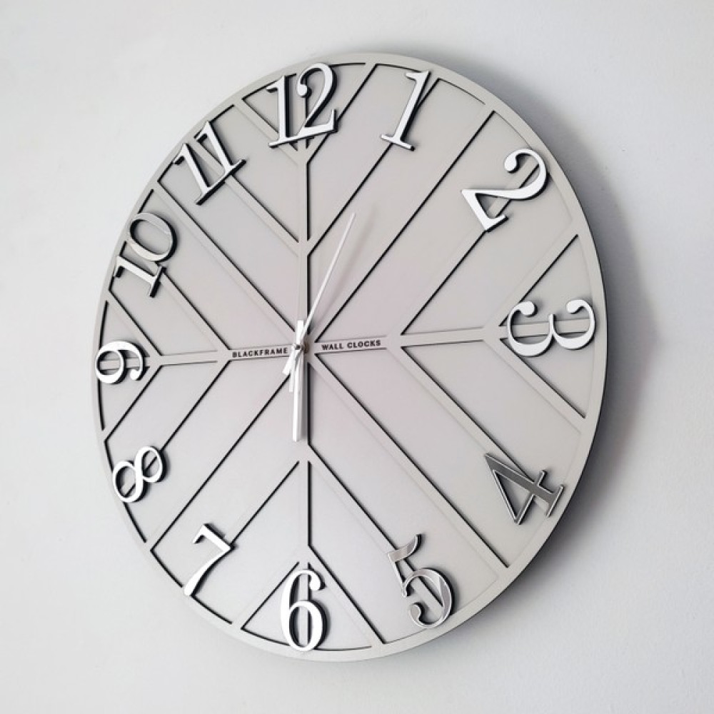 Blackframe - Diagonal Lines -Açık Gri & Gümüş - 50CM Duvar Saati Dekoratif Saat Fiyatı