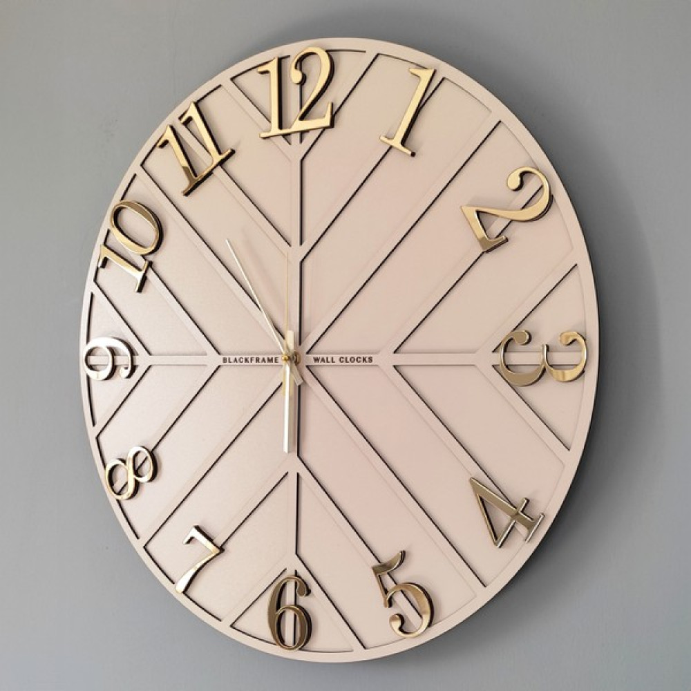 Blackframe - Diagonal Lines - Krem & Gold - 50CM Duvar Saati Dekoratif Saat Fiyatı