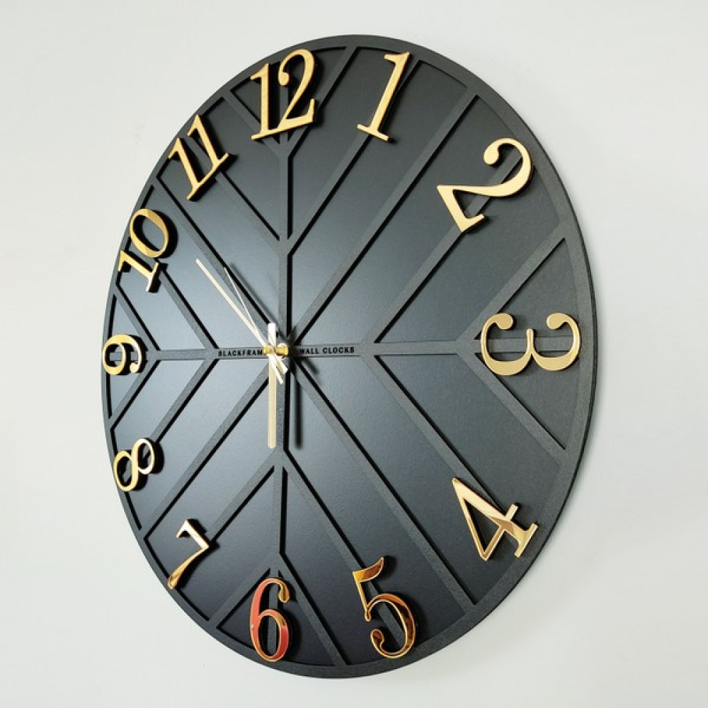 Blackframe - Diagonal Lines - Siyah & Gold - 50CM Duvar Saati Dekoratif Saat Fiyatı