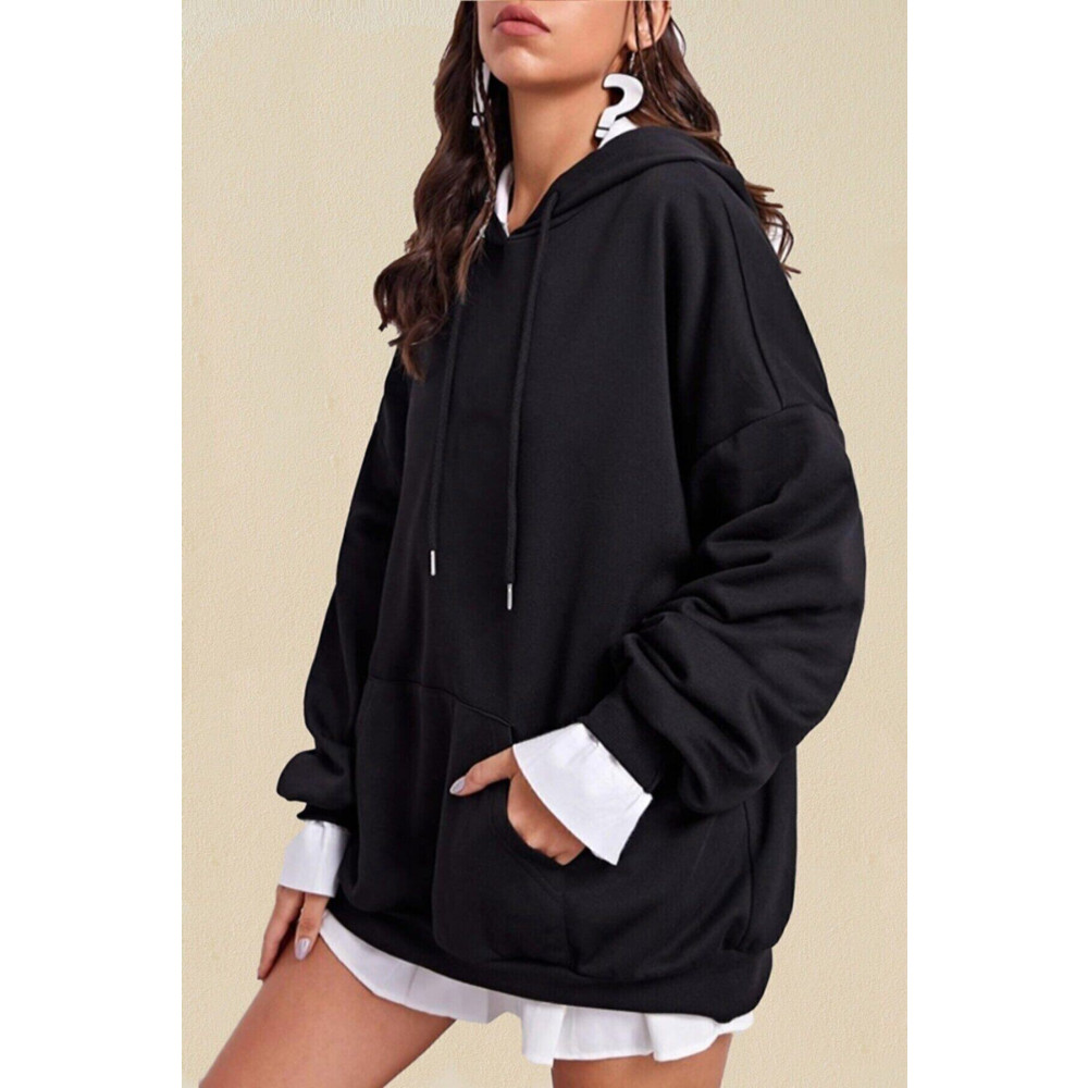 blackjack giyim AYMONTANA Blackjackgiyim Düz Siyah Kapüşonlu Oversize Sweatshirt Pamuklu S/M Beden Bayan Sweatshirt Fiyatı