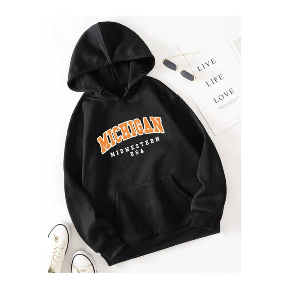blackjack giyim Blackjackgiyim Siyah Michigan Baskılı Kapüşonlu Sweatshirt 2-3 Yaş Beden Bayan Sweatshirt Fiyatı