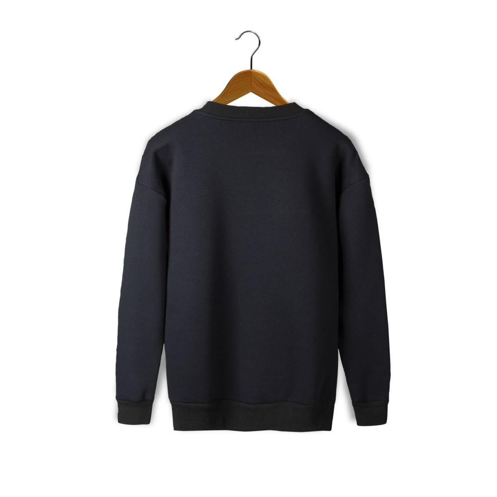 blackjack giyim Unisex Siyah Önü Veaven Baskılı Oversize Kalın Iki Iplik Şardonlu Bisiklet Yaka Sweatshirt XL/2XL Beden Bayan Sweatshirt Fiyatı