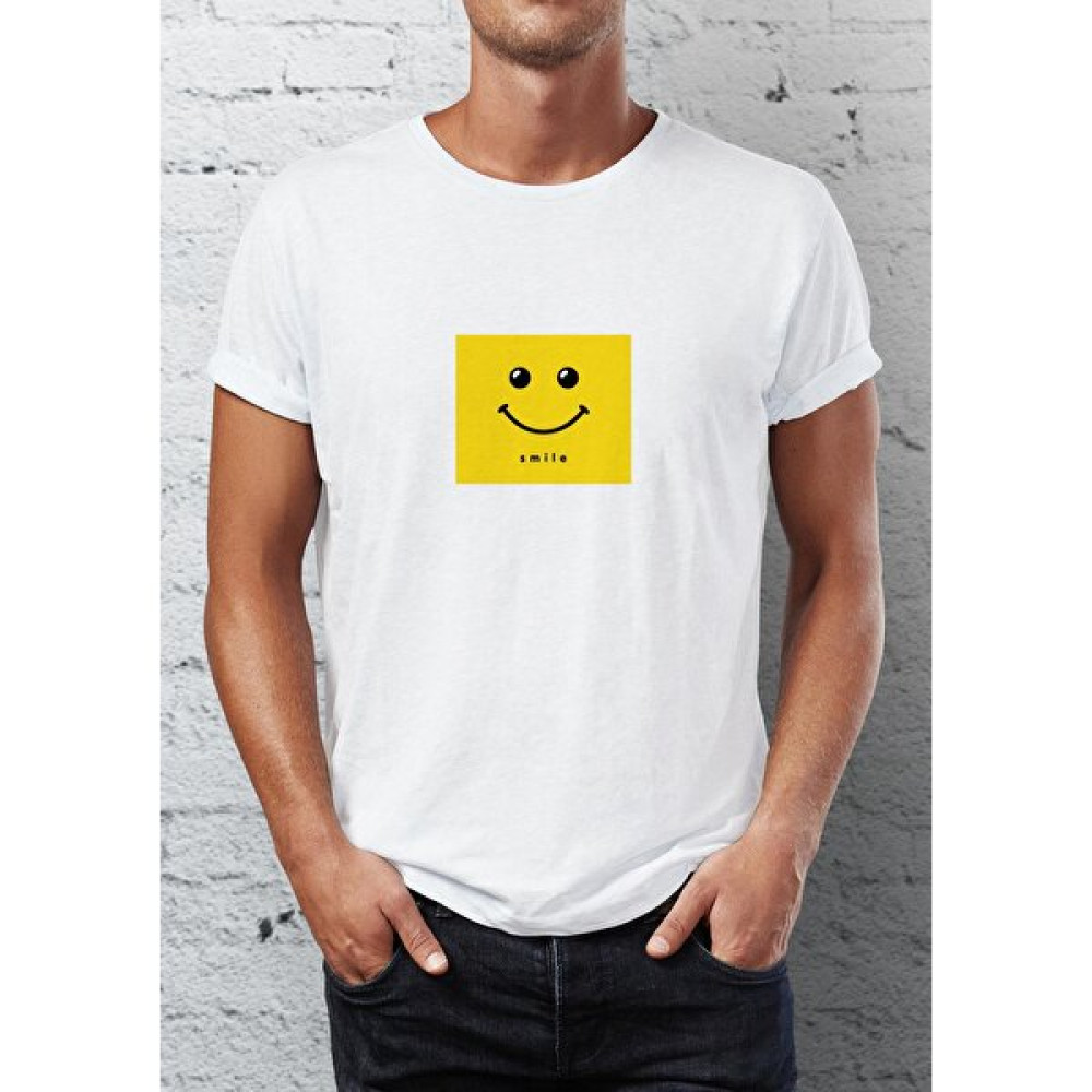 Blah Smile Baskılı Bisiklet Yaka Erkek Tişört Erkek T-shirt Fiyatı