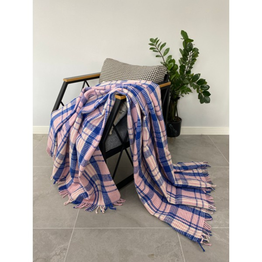 Blantur Pamuklu Ekose Çift Kişilik Battaniye - 180 x 220 cm - Mavi - Pembe Battaniye Fiyatı