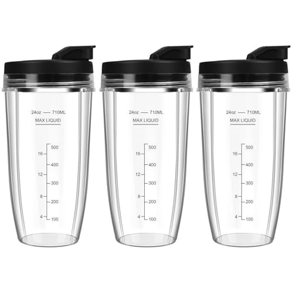 Blender Cups Replacement for Ninja, 24oz Ninja Blender Cups with To-Go Lids Compatible with Ninja BL450, BL456, BL480, BL2012, BL2013, BN401, BN751, BN801, SS101, SS151 (3 Pack) Spare Parts and Accessories Fiyatı