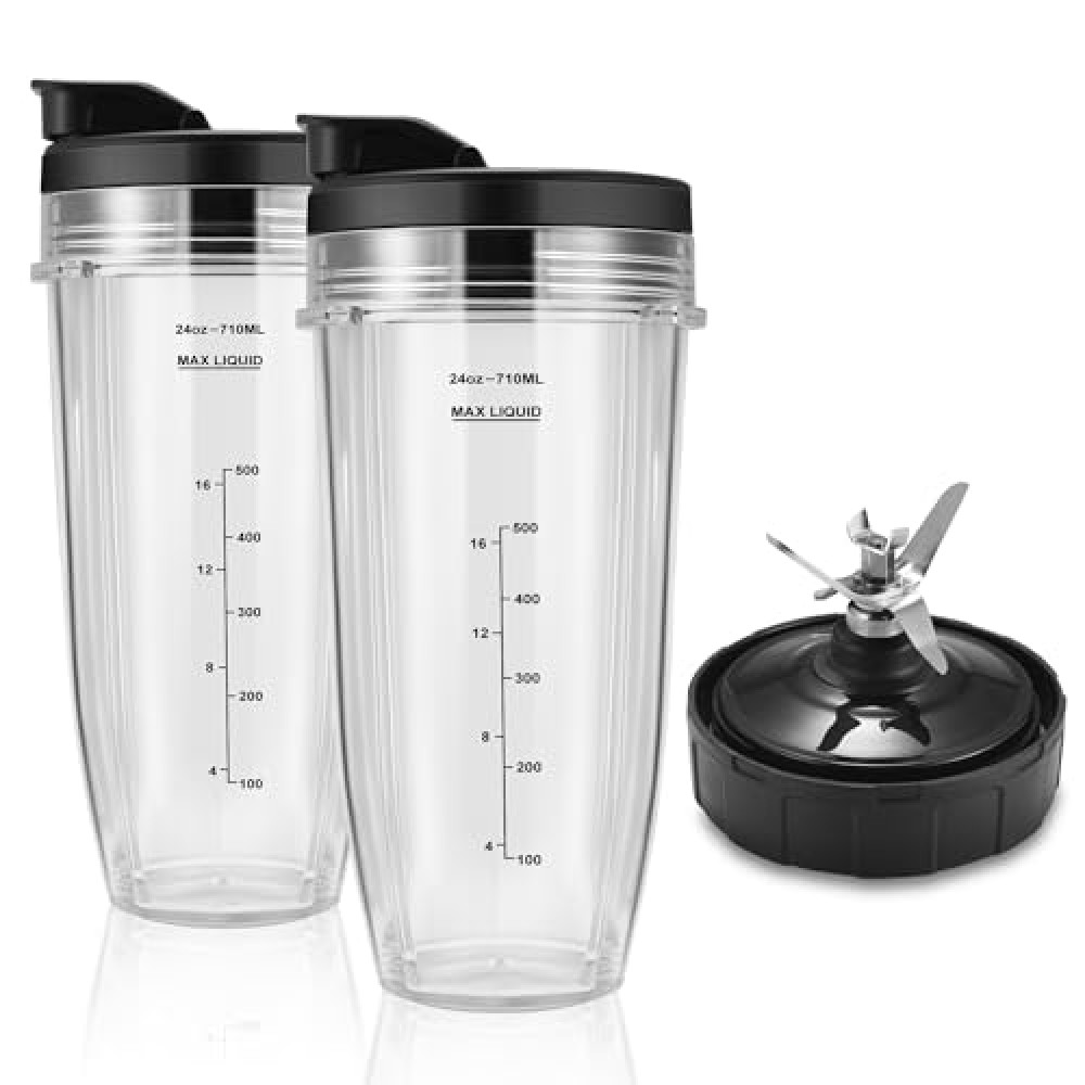 Blender Replacement Parts for Ninja, 24oz Ninja Blender Cups with To-Go Lids, 7 Fins Extractor Blade, Compatible with Nutri Ninja Auto iQ Blenders BL2012, BL2013, BL450, BL480 Spare Parts and Accessories Fiyatı