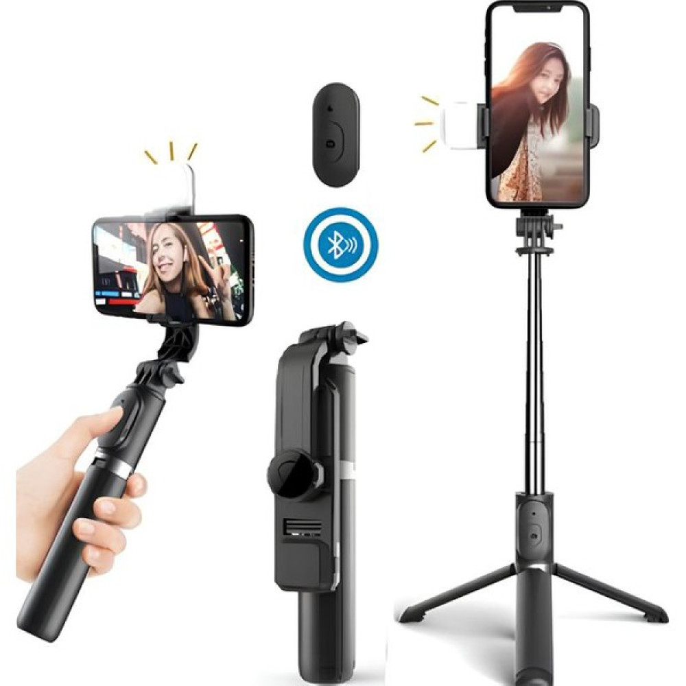 Blic Bluetooth Kumandalı Selfie Çubuğu / Işıklı Tripod 100CM 2 Işık Kademeli - Siyah Selfie - Özçekim Çubuğu Fiyatı