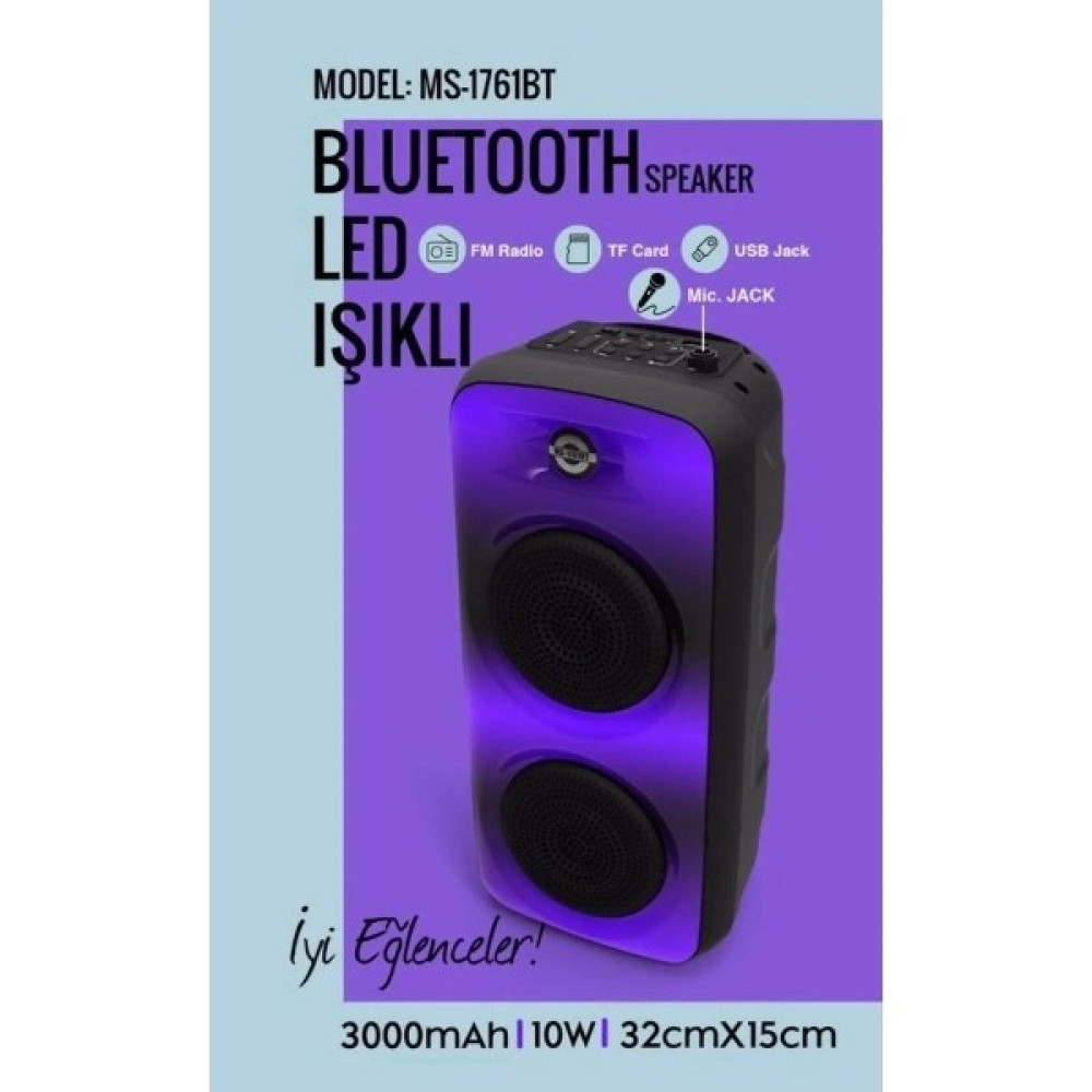 Blic MS-1761 Bluetooth Speaker LED Işıklı - Siyah Bluetooth Hoparlör Fiyatı