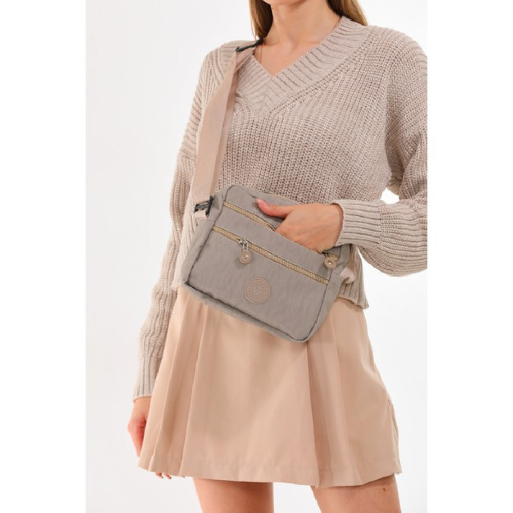 Bliss Krinkıl Kumaş Unisex Çok Bölmeli Su Geçirmez Bej Omuz Çantası Bayan Çanta ve Cüzdan Fiyatı