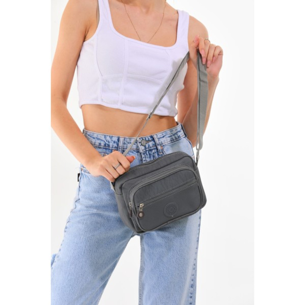 Bliss Krinkıl Kumaş Unisex Çok Bölmeli Su Geçirmez Gri Çapraz Askılı Omuz Çantası Bayan Çanta ve Cüzdan Fiyatı