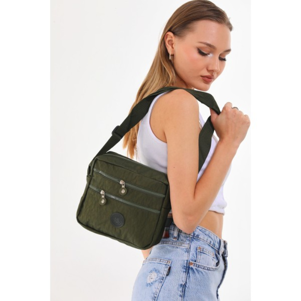 Bliss Krinkıl Kumaş Unisex Çok Bölmeli Su Geçirmez Haki Omuz Çantası Bayan Çanta ve Cüzdan Fiyatı