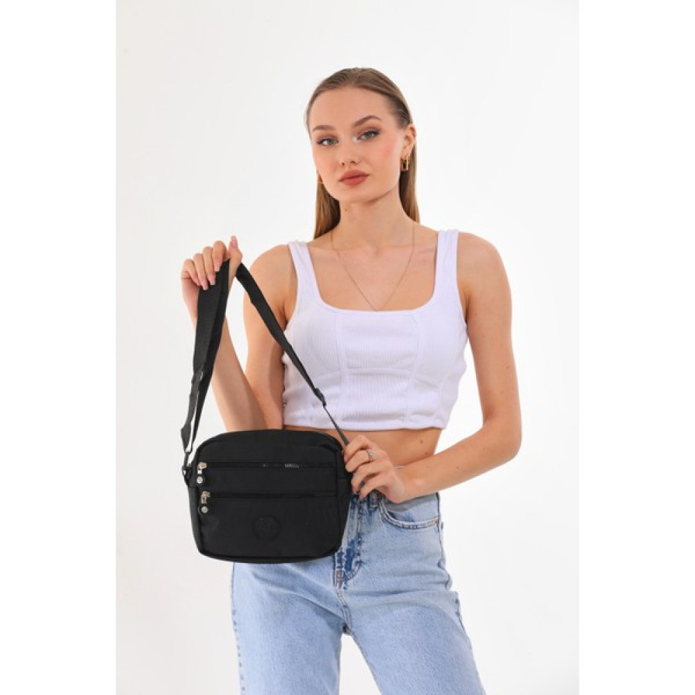 Bliss Krinkıl Kumaş Unisex Çok Bölmeli Su Geçirmez Siyah Omuz Çantası Bayan Çanta ve Cüzdan Fiyatı