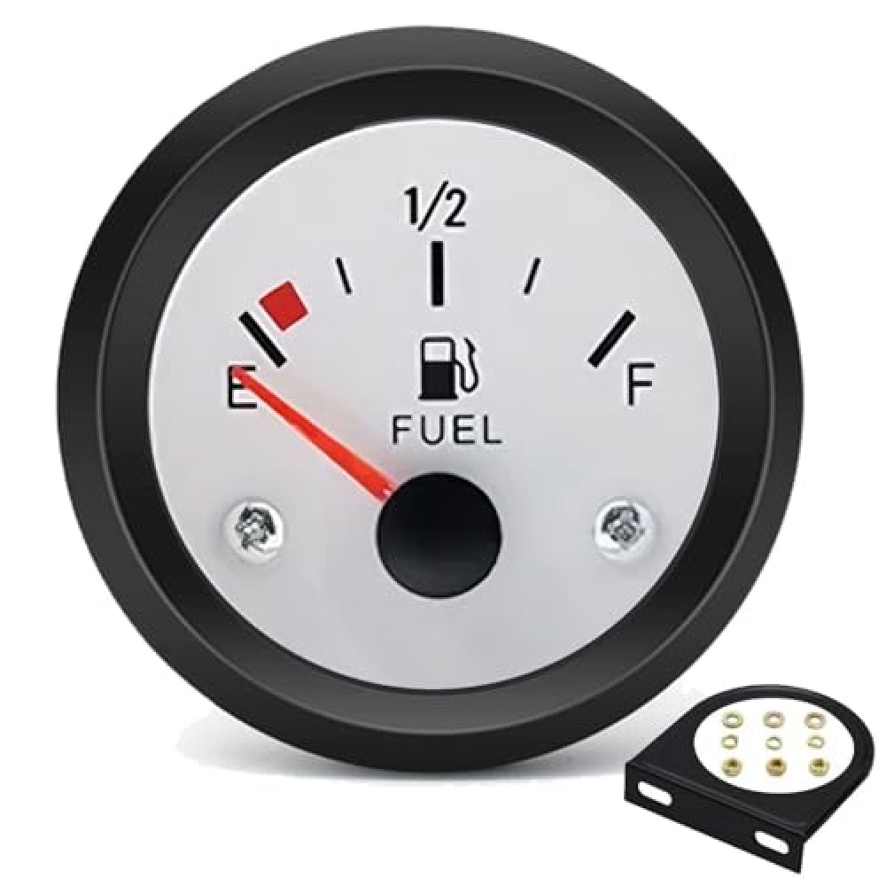 BLLYOGU 2" Fuel Level Gauge,12V Fuel Tank Meter E-1/2-F Pointer Meter 240-33ohm for Car RV Yacht Boat Motorcycle (White)
