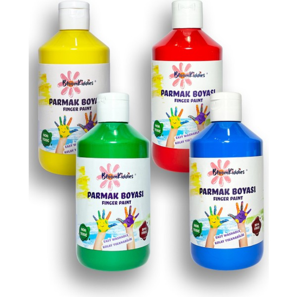 Bloomkiddies Yıkanabilir Parmak Boya 4'lü Set 1 (4X300 ml Şişe) - Renkli Yüz & Parmak Boyası Fiyatı