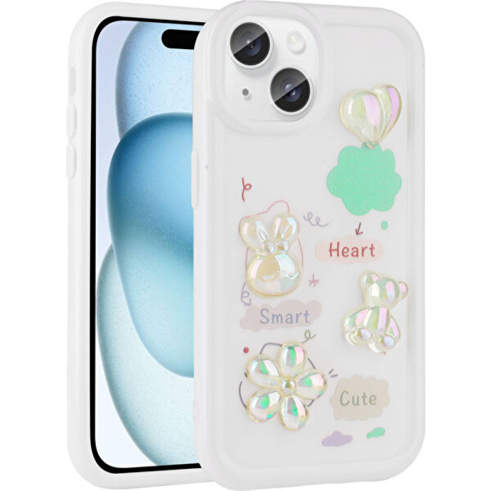 BLS Store iPhone 14 Plus - Uyumlu Kabartma Figürlü Parlak Bls Store Toys Silikon Kapak-Beyaz - Beyaz Cep Telefonu Kılıfı Fiyatı