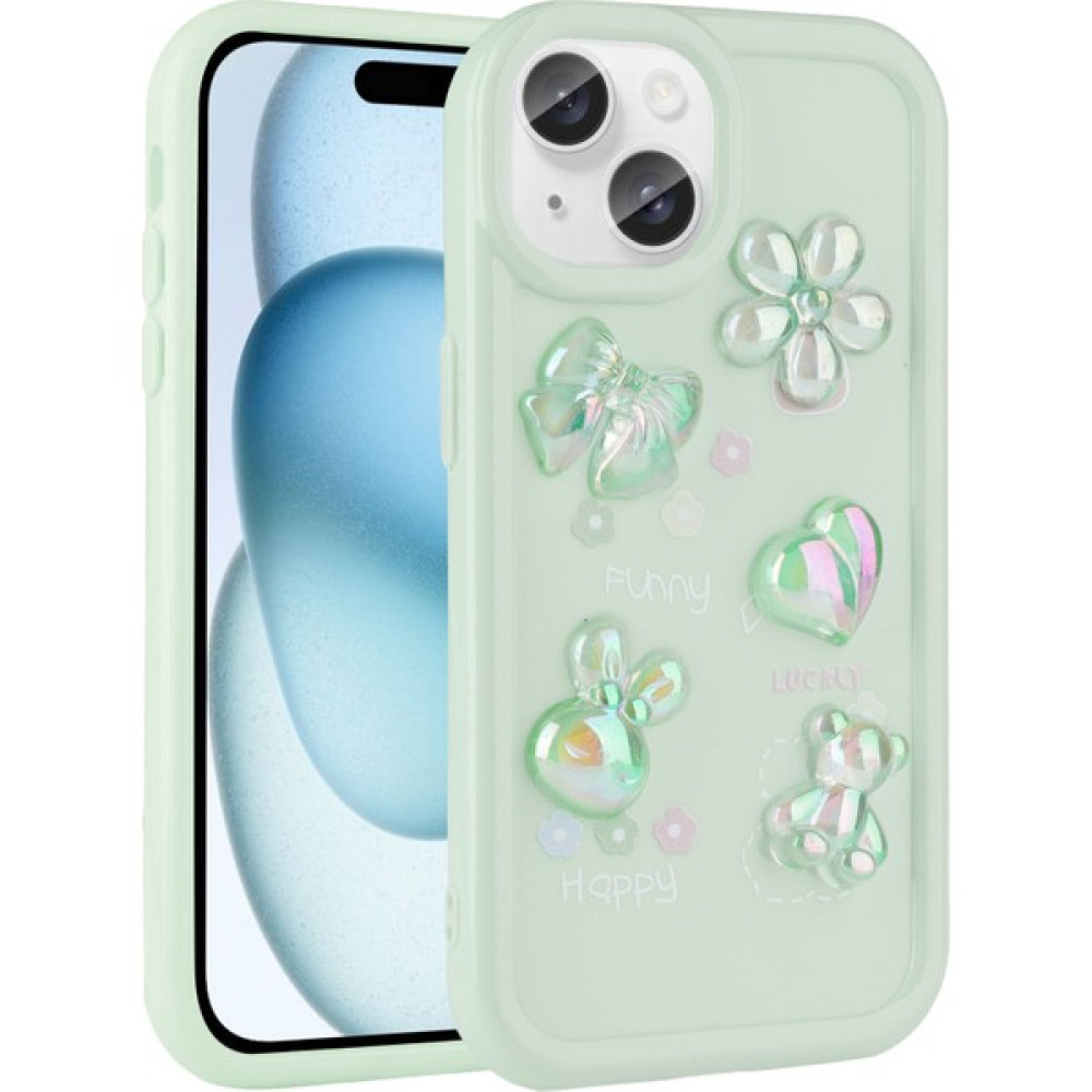 BLS Store iPhone 15 Plus - Uyumlu Kabartma Figürlü Parlak Bls Store Toys Silikon Kapak-Açık Yeşil - Açık Yeşil Cep Telefonu Kılıfı Fiyatı