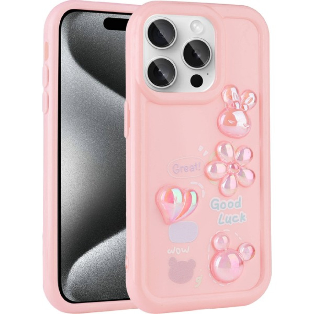 BLS Store iPhone 15 Pro Max - Uyumlu Kabartma Figürlü Parlak Bls Store Toys Silikon Kapak-Pembe - Pembe Cep Telefonu Kılıfı Fiyatı