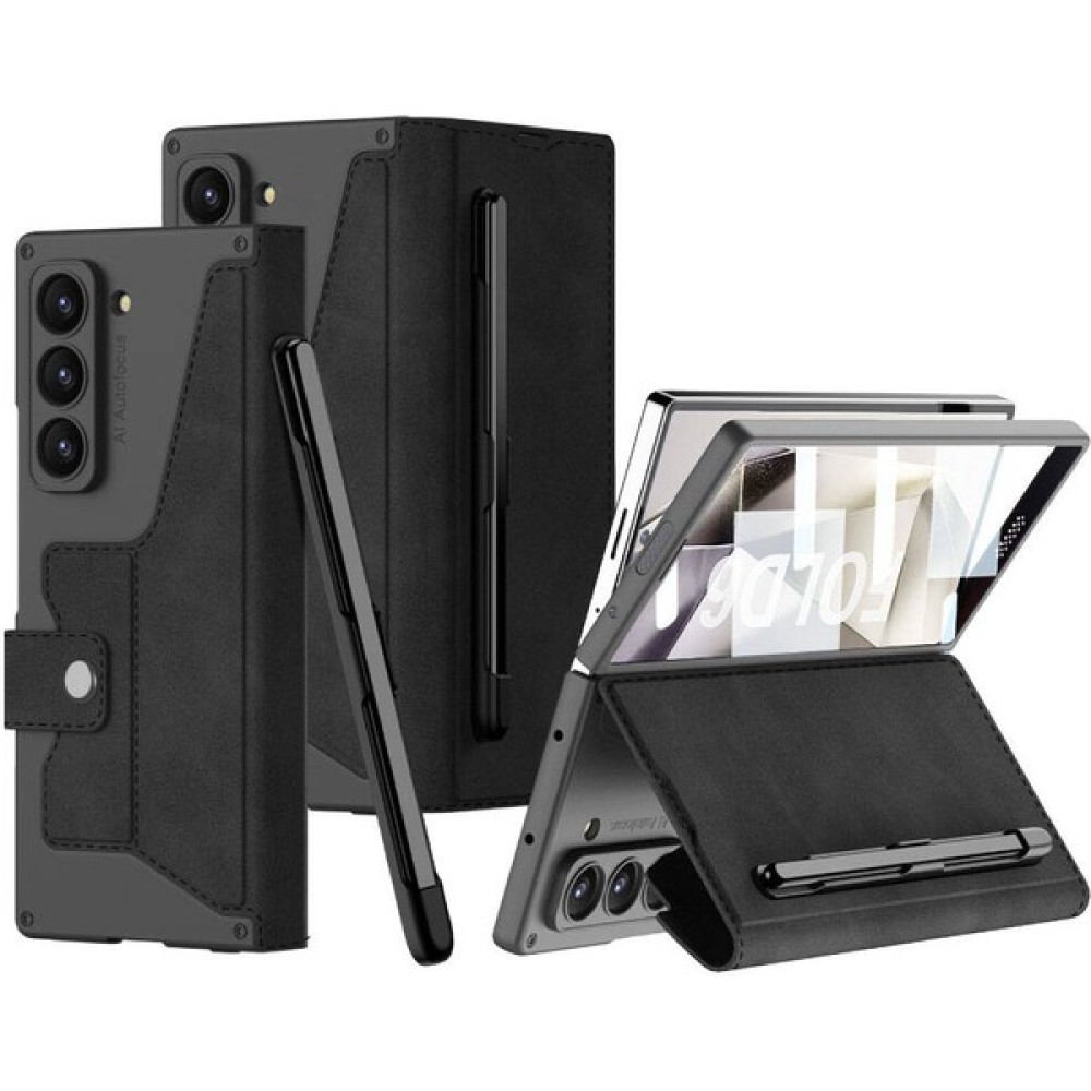 BLS Store Samsung Galaxy Z Fold 6 Kılıf Kamera Korumalı Kadife Tasarımlı Kıpta Kalemli Fest Kapak - Siyah Cep Telefonu Kılıfı Fiyatı