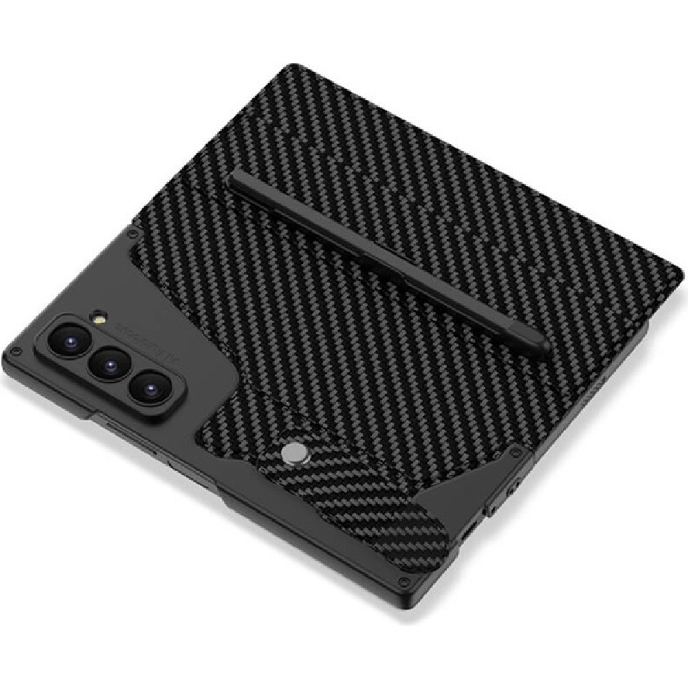 BLS Store Samsung Galaxy Z Fold 6 Kılıf Kamera Korumalı Karbon Tasarımlı Kıpta Kalemli Fest Kapak - Siyah Karbon Cep Telefonu Kılıfı Fiyatı