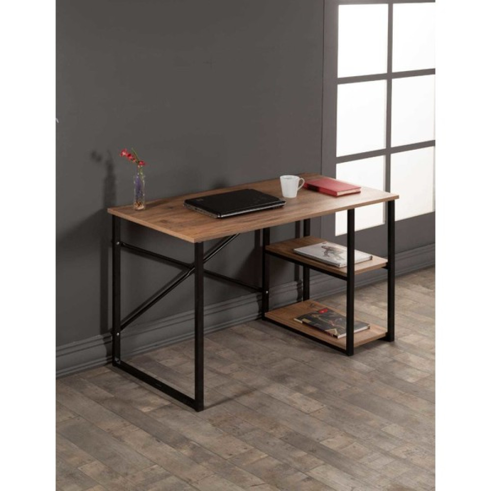 BLT EV GERECLERİ Blt Metal Çalışma Masası Ofis Bilgisayar Laptop Masası Raflı - Y: 72 cm D: 60 cm G: 120 cm - Ceviz Çalışma Masası Fiyatı