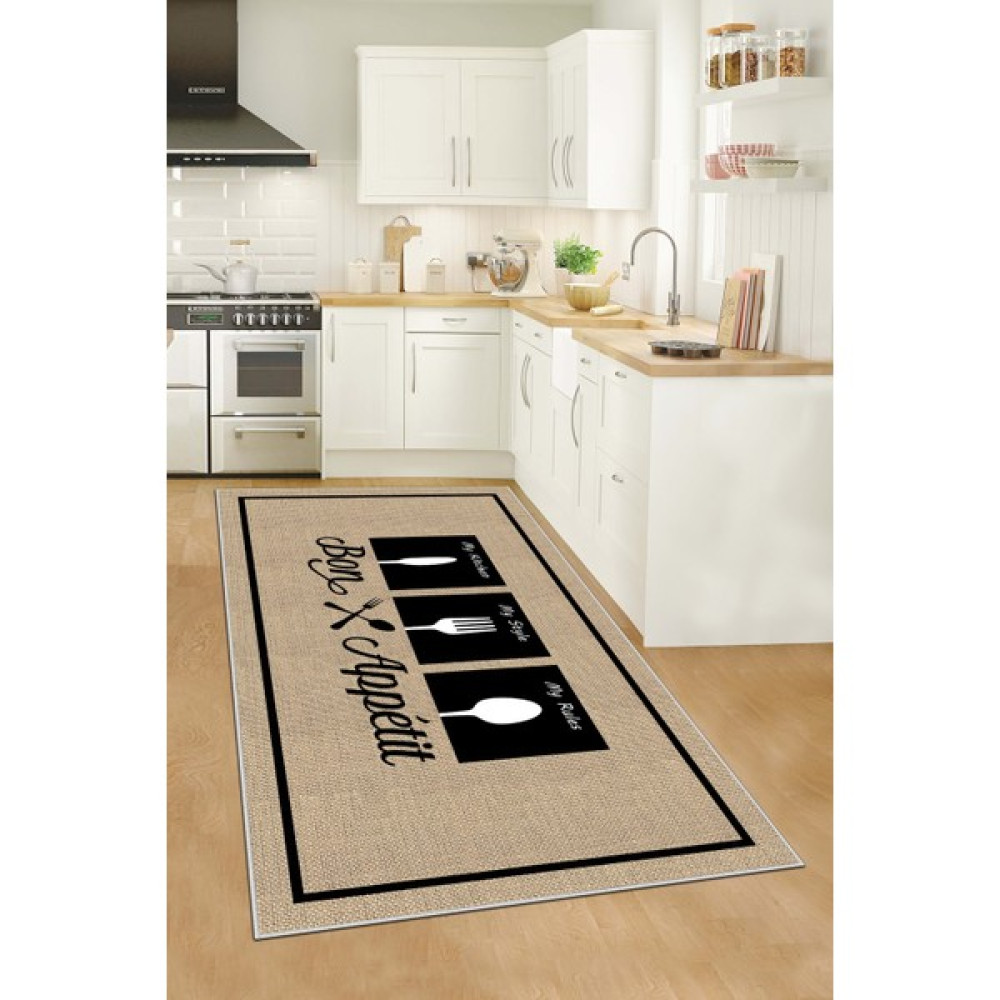 Blue Decortiva Dijital Baskı Makinede Yıkanabilir Kaymaz Taban Leke Tutmaz Bej Mutfak Halısı Ve Mutfak Yolluk - 40 x 60 cm Salon Halısı Fiyatı