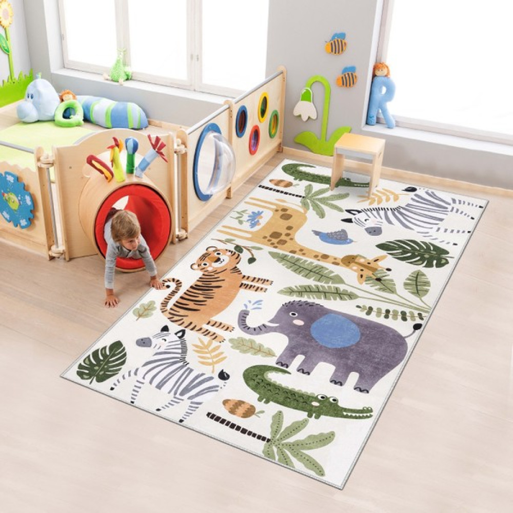 Blue Decortiva Makinede Yıkanabilir Kaymaz Taban Leke Tutmaz Antialarjik Çocuk Odası Halısı Oyun Matı - 180 x 280 cm - Yeşil Bebek Odası Halı Fiyatı