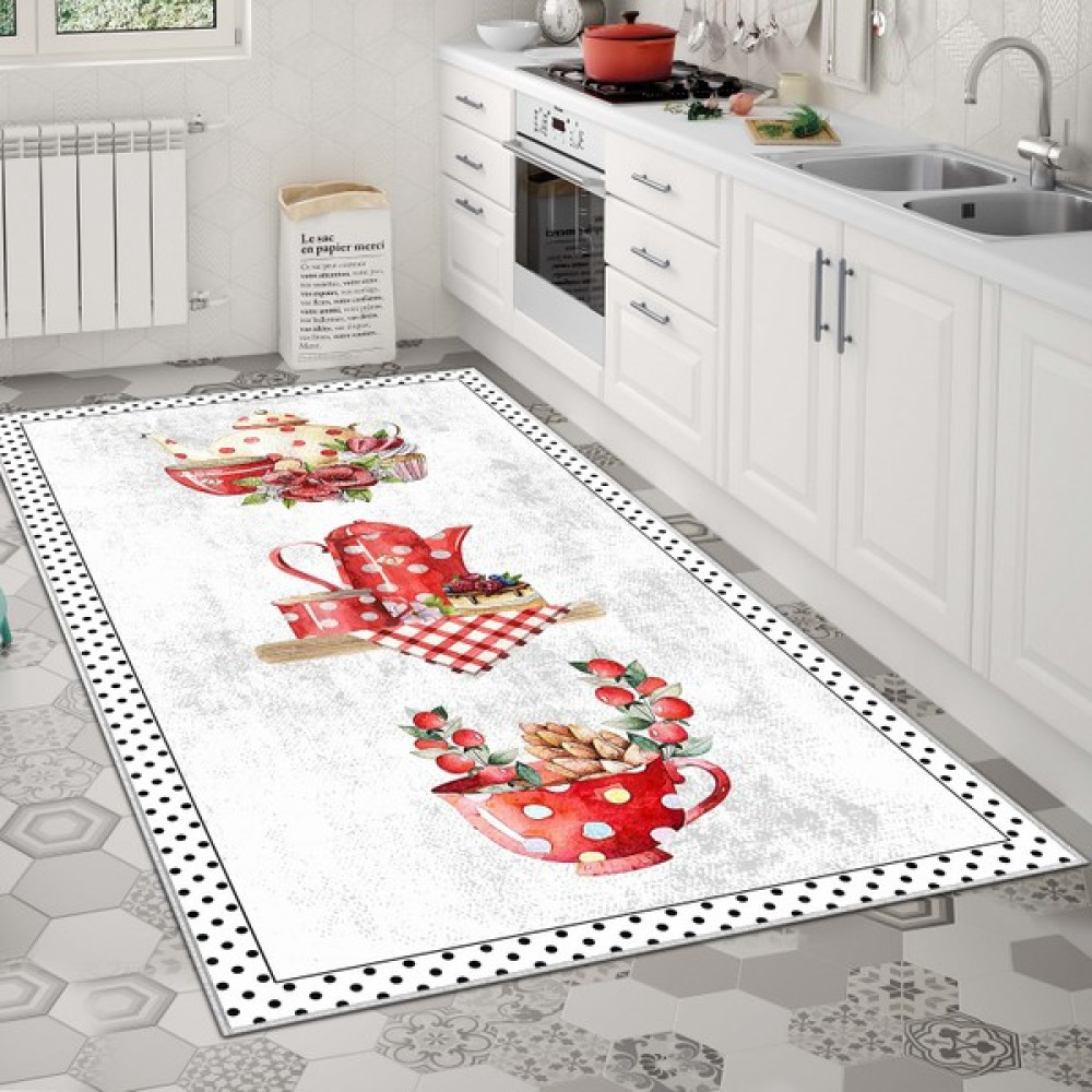 Blue Decortiva Makinede Yıkanabilir Kaymaz Taban Leke Tutmaz Mutfak Halısı ve Mutfak Yolluk - 100 x 250 cm - Beyaz Salon Halısı Fiyatı