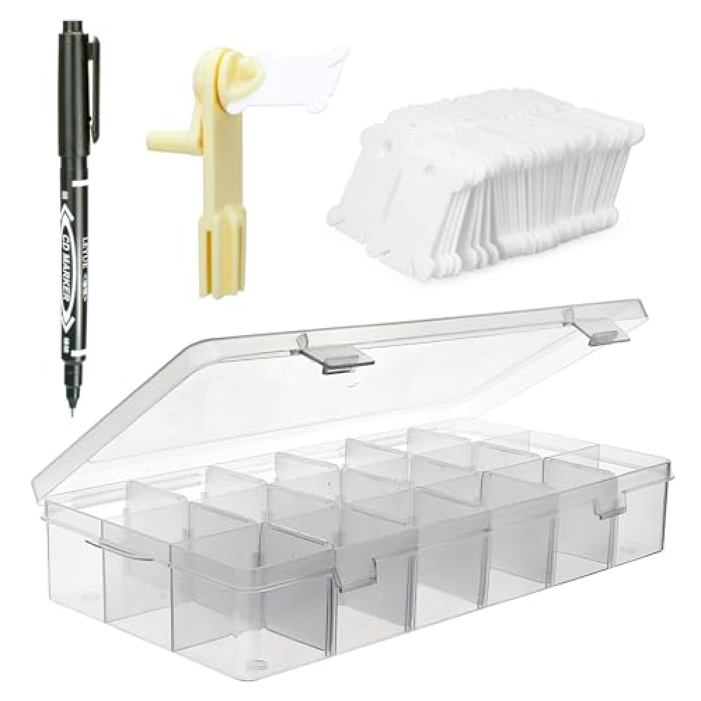 BLUE HANDCART Embroidery Floss Organizer, 1 Removable 18 Compartments Cross Stitch Thread Storage Box with 100 Plastic Embroidery Floss Bobbins, 1 Floss Winder and 1 Marker