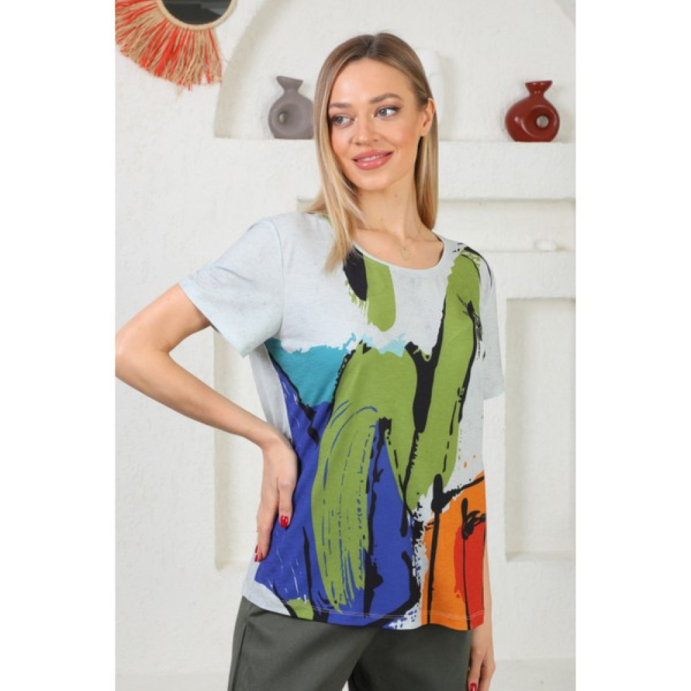Blue Moonlight Collection Fırça Boya Desenli Flamlı Kadın Bluz Bluz Fiyatı
