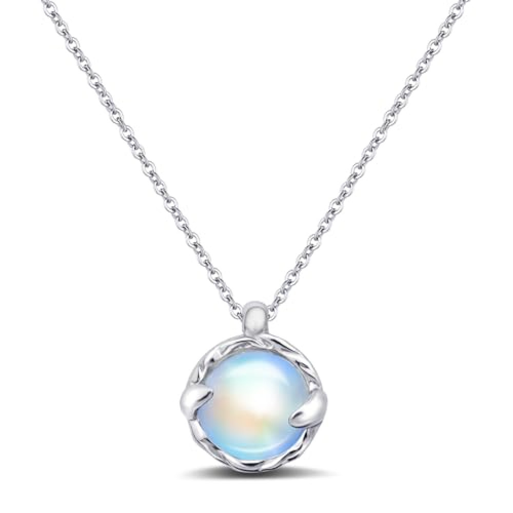 Blue Moonstone Pendant Necklace, Silver Handmade Circle Gemstone Jewellery, Valentine's Day Gift for Women