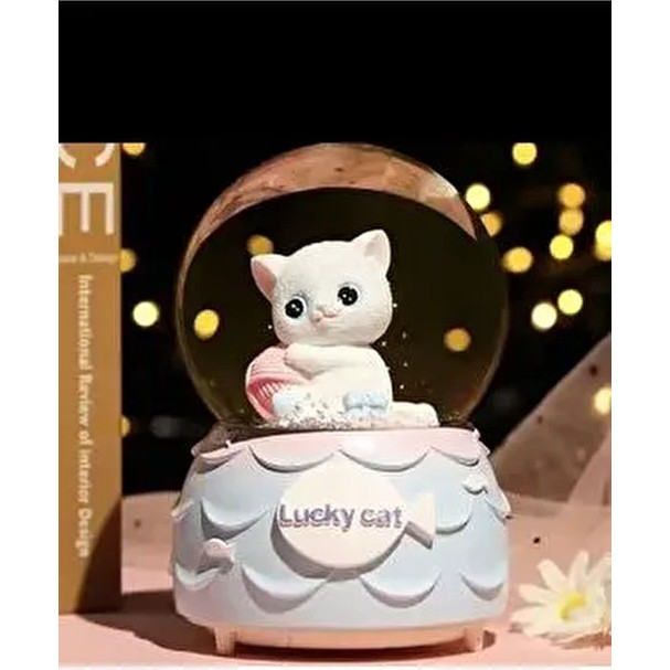 Blue Side Sevimli Minnoş Kedi Lucky Cat Işıklı Müzikli Kar Küresi Orta Boy 3D Desenli Hediye - Mavi - Pembe Diğer Fiyatı