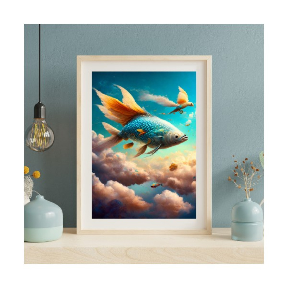 Blue Wall - Balık Uçuşu - Çerçevesiz Tasarım Poster Duvar Sanatı - 30 x 42 Poster Fiyatı