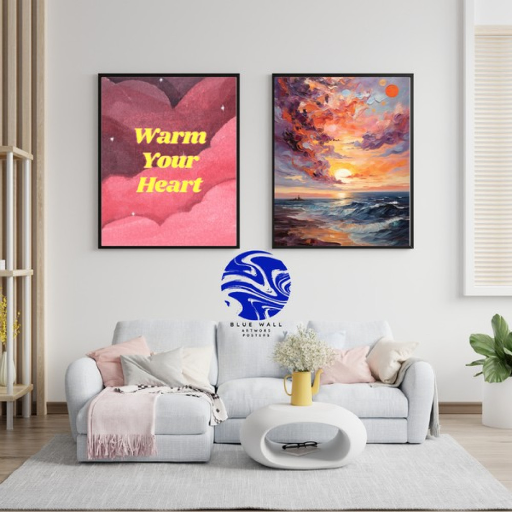 Blue Wall - Kalbini Isıt - Pembe Serenat - 2'Li Çerçevesiz Tasarım Poster Duvar Sanatı - 30 x 42 Poster Fiyatı
