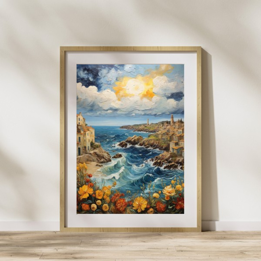 Blue Wall - Sahil Esintisi - Çerçevesiz Tasarım Poster Duvar Sanatı - 30 x 42 Poster Fiyatı