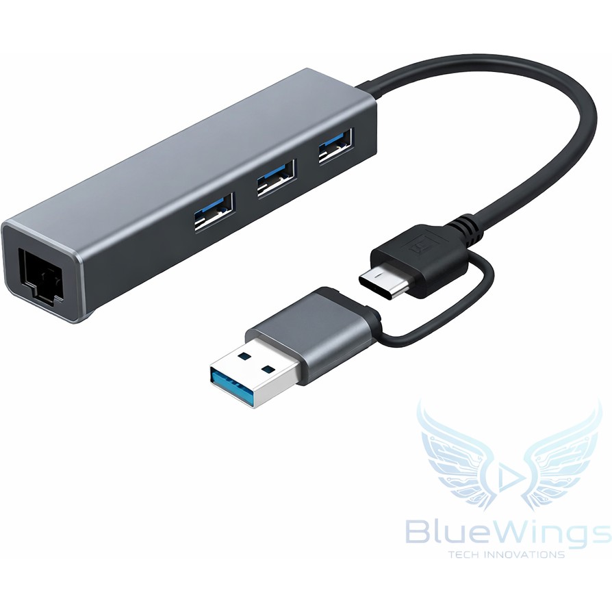 Blue Wings Multi Girişli USB Type-C Ethernet Adaptör 3 Port USB 3.0 Hub RJ45 Gigabit 1000 Mbps Lan Dönüştürücü MacBook / Laptop Uyumlu Bilgisayar Çevirici ve Adaptörü Fiyatı