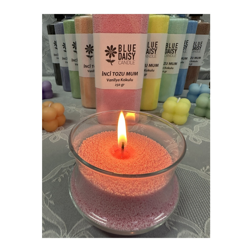 BlueDaisyCandle Inci Tozu Mum ( 30 Adet Fitil Ile ) Vanilya Aromalı Pembe 250 gr Dekoratif Mum Fiyatı