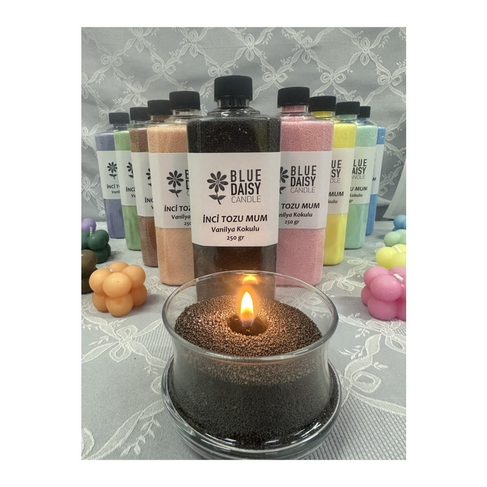 BlueDaisyCandle Inci Tozu Mum ( 30 Adet Fitil Ile ) Vanilya Aromalı Siyah 250 gr Dekoratif Mum Fiyatı