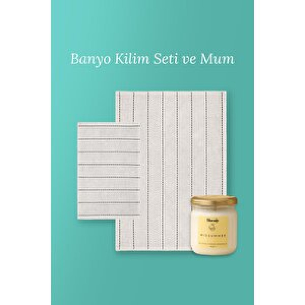 Bluenity 2'li Banyo Seti Basic Stripe Paspas Seti + Midsummer Banyo Mumu Banyo Halısı Fiyatı