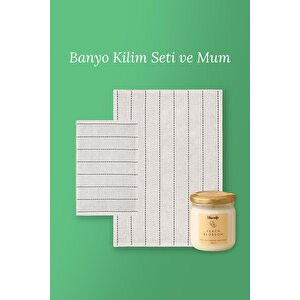 Bluenity 2'li Banyo Seti Basic Stripe Paspas Seti + Peach Blossom Banyo Mumu Banyo Halısı Fiyatı