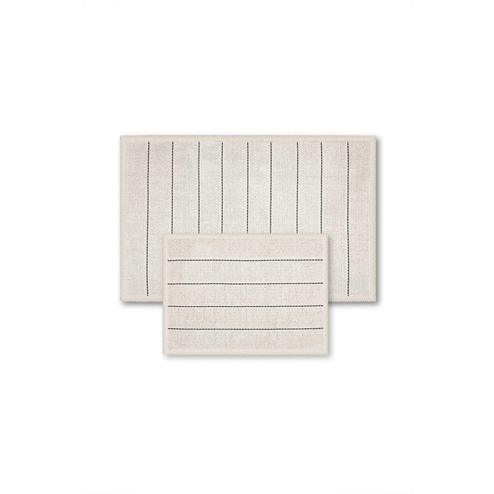 Bluenity Barı Doğal Pamuklu 2li Banyo Paspas Seti 60x100 50x60 Cm - Ekru/siyah Çizgili Banyo Tekstili Fiyatı