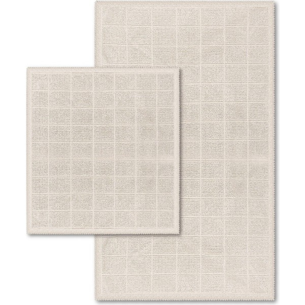 Bluenity Basic Grid Doğal Pamuklu 2'li Banyo Kilimi 60X100+50X60 cm - Ekru Klozet Takımı Fiyatı