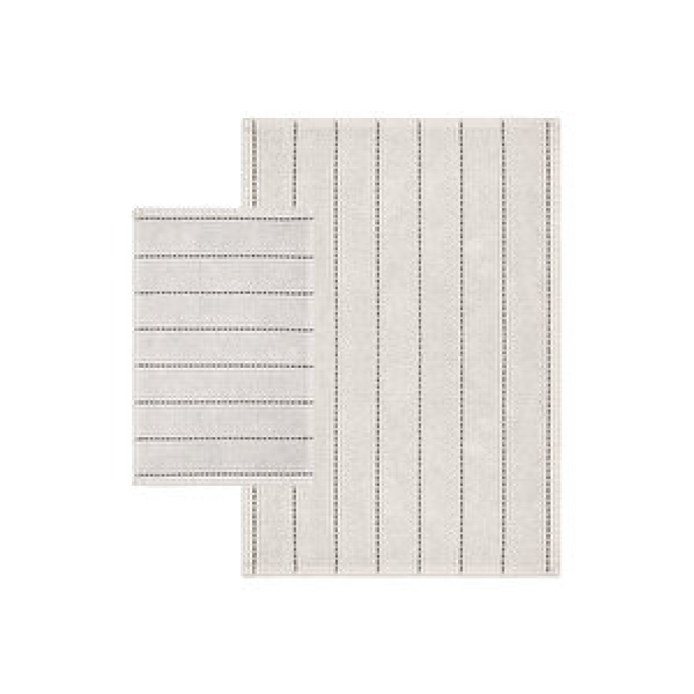 Bluenity Basic Stripe Doğal Pamuklu 2'li Banyo Kilim Seti 60x100+50x60 Cm Ekru / Lacivert Çizgili Banyo Halısı Fiyatı